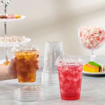 Comfy Package [16 oz. - 100 Count Crystal Clear Plastic Cups With Strawless Sip-Lids, Disposable Iced Coffee Cups with Lids - Ideal for Cold Beverages, and To-Go Drinks