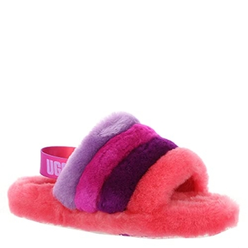 UGG Girls T Fluff Yeah Slide Slipper in Pink/Purple Rainbow
