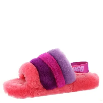 UGG Girls T Fluff Yeah Slide Slipper in Pink/Purple Rainbow
