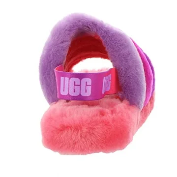 UGG Girls T Fluff Yeah Slide Slipper in Pink/Purple Rainbow