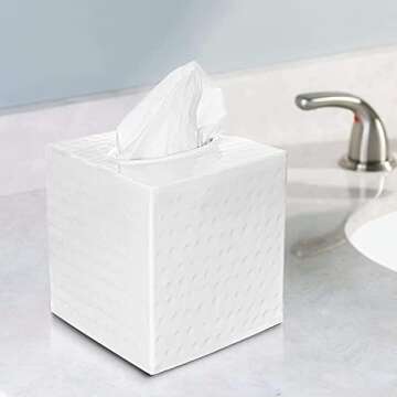 Monarch Abode 19027 Hand Hammered Tissue Box Square Cover Holder & Dispenser - Decorative Tissue Box Holder - White Tissue Box Cover - Antique Tissue Box Cover - Hand Crafted Tissue Box Holder