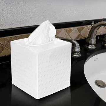 Monarch Abode 19027 Hand Hammered Tissue Box Square Cover Holder & Dispenser - Decorative Tissue Box Holder - White Tissue Box Cover - Antique Tissue Box Cover - Hand Crafted Tissue Box Holder