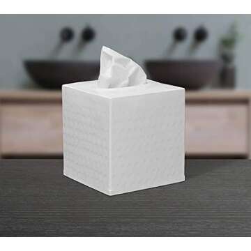 Monarch Abode 19027 Hand Hammered Tissue Box Square Cover Holder & Dispenser - Decorative Tissue Box Holder - White Tissue Box Cover - Antique Tissue Box Cover - Hand Crafted Tissue Box Holder