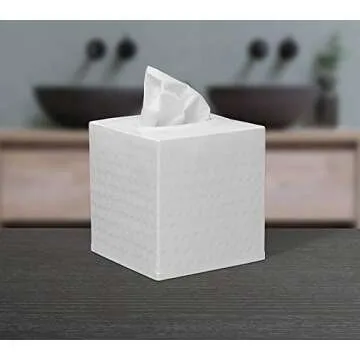 Monarch Abode 19027 Hand Hammered Tissue Box Square Cover Holder & Dispenser - Decorative Tissue Box Holder - White Tissue Box Cover - Antique Tissue Box Cover - Hand Crafted Tissue Box Holder