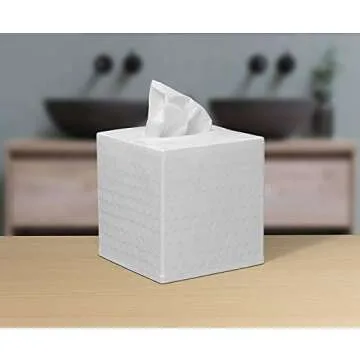 Monarch Abode 19027 Hand Hammered Tissue Box Square Cover Holder & Dispenser - Decorative Tissue Box Holder - White Tissue Box Cover - Antique Tissue Box Cover - Hand Crafted Tissue Box Holder
