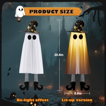 Halloween Decorations Outdoor Indoor, 4pcs Hanging Ghost Decor with Light, Spooky Swinging Witch Hat...