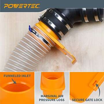 POWERTEC 70295-P2 4-Inch Integrated Blast Gate Clog Resistant, Anti Gap Tapered ABS Plastic Fitting for Dust Collection Systems, 2PK