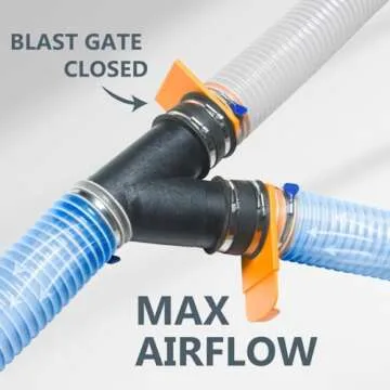 POWERTEC 70295-P2 4-Inch Integrated Blast Gate Clog Resistant, Anti Gap Tapered ABS Plastic Fitting for Dust Collection Systems, 2PK