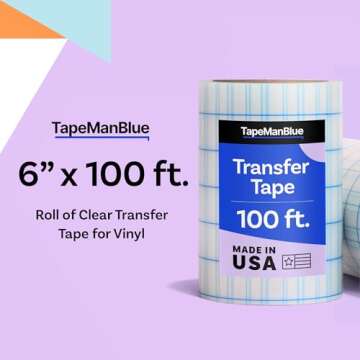 6" x 100' Roll of Clear Transfer Tape for Vinyl, Made in America, Vinyl Transfer Tape with Alignment...