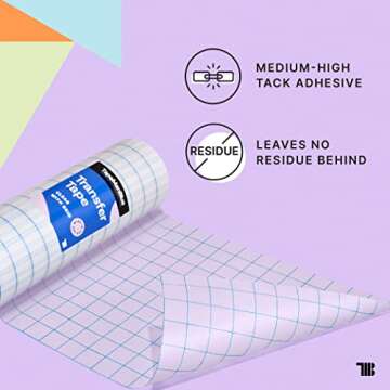 6" x 100' Roll of Clear Transfer Tape for Vinyl, Made in America, Vinyl Transfer Tape with Alignment Grid for Cricut Crafts, Decals, and Letters