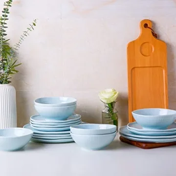 LERATIO 8.0 inch Ceramic Plates Set - Light Blue Elegance