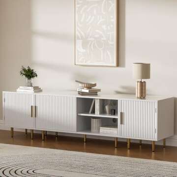 Housoul 71" TV Stand for 50/60/70/80 inch TV, TV Stand for 75+ inch TV, Modern Entertainment Center for Up to 80" TV, TV Media Stand with Storage Cabinet for Living Room, Bedroom, White