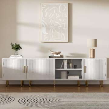 Housoul 71" TV Stand for 50/60/70/80 inch TV, TV Stand for 75+ inch TV, Modern Entertainment Center for Up to 80" TV, TV Media Stand with Storage Cabinet for Living Room, Bedroom, White