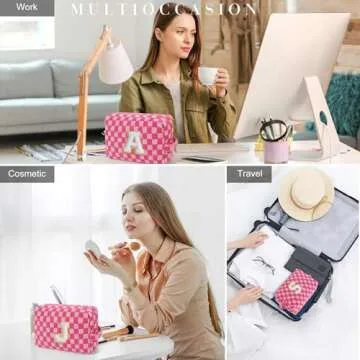 YOOLIFE Valentines Day Gifts - Gifts for Women, Girlfriend Gifts, Valentines Day Gifts for Her, Mom Gifts, Friend Gifts, Birthday Gifts for Women Girls, Gifts Ideas, Checkered Makeup Bag Pink Bag S