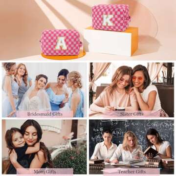 YOOLIFE Valentines Day Gifts - Gifts for Women, Girlfriend Gifts, Valentines Day Gifts for Her, Mom Gifts, Friend Gifts, Birthday Gifts for Women Girls, Gifts Ideas, Checkered Makeup Bag Pink Bag S
