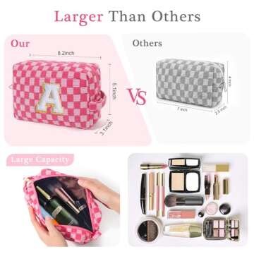 YOOLIFE Valentines Day Gifts - Gifts for Women, Girlfriend Gifts, Valentines Day Gifts for Her, Mom Gifts, Friend Gifts, Birthday Gifts for Women Girls, Gifts Ideas, Checkered Makeup Bag Pink Bag S