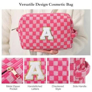 YOOLIFE Valentines Day Gifts - Gifts for Women, Girlfriend Gifts, Valentines Day Gifts for Her, Mom Gifts, Friend Gifts, Birthday Gifts for Women Girls, Gifts Ideas, Checkered Makeup Bag Pink Bag S