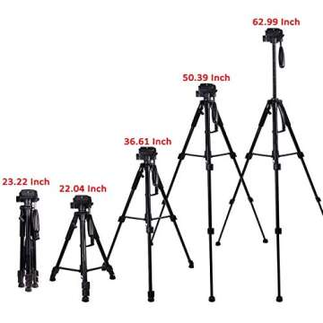 Regetek Travel Camera Tripod (Aluminum 63" Adjustable Camera Stand with Flexible Head) -Portable Tripod for Canon Nikon Sony DV DSLR Camera Camcorder Action Cam/iPhone & Carry Bag & Phone Mount