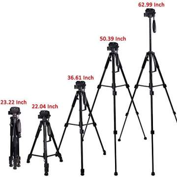 Regetek Travel Camera Tripod (Aluminum 63" Adjustable Camera Stand with Flexible Head) -Portable Tripod for Canon Nikon Sony DV DSLR Camera Camcorder Action Cam/iPhone & Carry Bag & Phone Mount