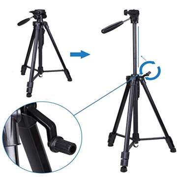 Regetek Travel Camera Tripod (Aluminum 63" Adjustable Camera Stand with Flexible Head) -Portable Tripod for Canon Nikon Sony DV DSLR Camera Camcorder Action Cam/iPhone & Carry Bag & Phone Mount