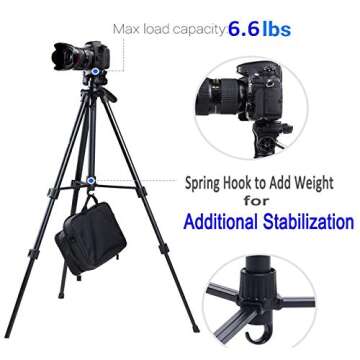 Regetek Travel Camera Tripod (Aluminum 63" Adjustable Camera Stand with Flexible Head) -Portable Tripod for Canon Nikon Sony DV DSLR Camera Camcorder Action Cam/iPhone & Carry Bag & Phone Mount