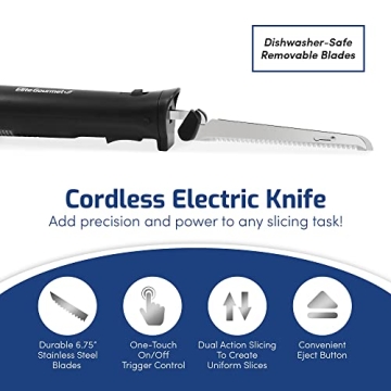 Elite Gourmet EK9810 Rechargeable Electric Knife for Carving