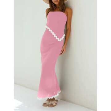 ECHOINE Women's Summer 2 Piece Beach Outfit Casual Sleeveless Cropped Tube Top High Waisted Maxi Ski...