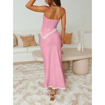 ECHOINE Women's Summer 2 Piece Beach Outfit Casual Sleeveless Cropped Tube Top High Waisted Maxi Skirt Set Pink