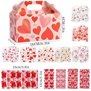 Valentine’s Treat Boxes Gift Bags - 28 Pack Valentines Candy Bags Goodie Bags for Party Supplies, Valentines Day Party Favors for Kids, 7 Patterns Valentines Bags for Wrapped Gifts Party Decorations
