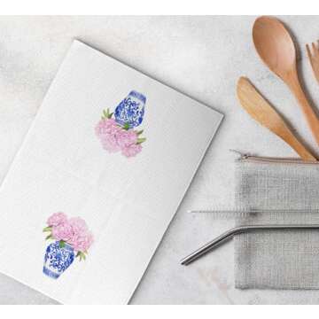 Dwept Blue and White Porcelain Kitchen Towels, Preppy Chinoiserie Hand Towels, Watercolor Floral Chinese Vase Chinoiserie Bathroom Kitchen Decor, Vintage Plant Dish Towels Tea Towels for Kitchen