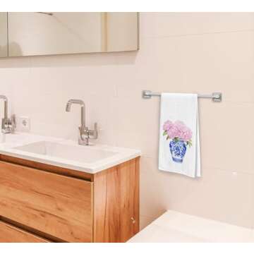 Dwept Blue and White Porcelain Kitchen Towels, Preppy Chinoiserie Hand Towels, Watercolor Floral Chinese Vase Chinoiserie Bathroom Kitchen Decor, Vintage Plant Dish Towels Tea Towels for Kitchen
