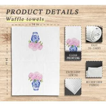 Dwept Blue and White Porcelain Kitchen Towels, Preppy Chinoiserie Hand Towels, Watercolor Floral Chinese Vase Chinoiserie Bathroom Kitchen Decor, Vintage Plant Dish Towels Tea Towels for Kitchen