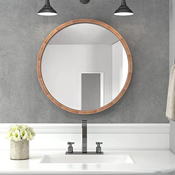 SIERSOE Round Wood Mirror - 30 Inch Rustic Decor