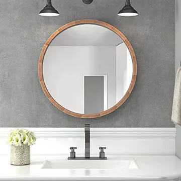SIERSOE Round Wood Mirror - 30 Inch Rustic Decor