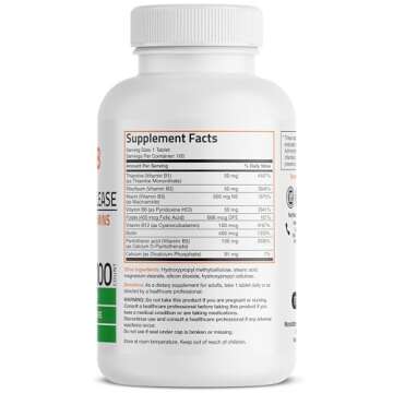 Bronson Super B Vitamin B Complex Sustained Slow Release (Vitamin B1, B2, B3, B6, B9 - Folic Acid, B12) Contains All B Vitamins 100 Tablets