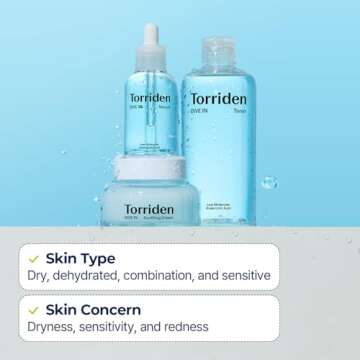 Torriden DIVE-IN Low-Molecular Hyaluronic Acid Serum, 1.69 fl oz + Toner 10.14 fl oz + Soothing Crea...