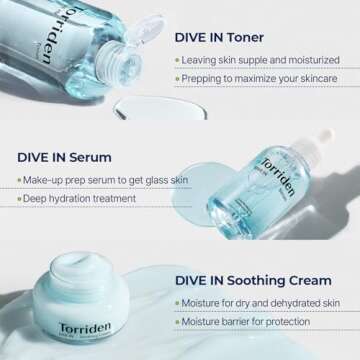 Torriden DIVE-IN Low-Molecular Hyaluronic Acid Serum, 1.69 fl oz + Toner 10.14 fl oz + Soothing Cream 3.38 fl oz | Vegan Clean Cruelty Free Facial Ampoule Moisturizer Alcohol-free Fragrance-free