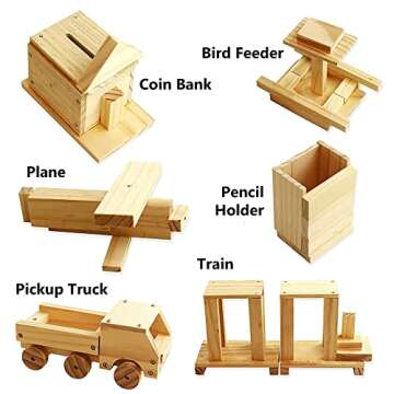 Kraftic Woodworking Building Kit for Kids and Adults, with 6 Educational Arts and Crafts DIY Carpent...