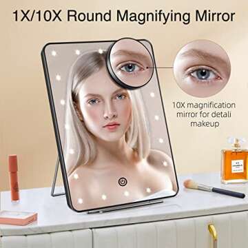 FASCINATE Lighted Makeup Mirror with 3 Colors Lighting and 10X Magnification Mirror, Makeup Vanity M...