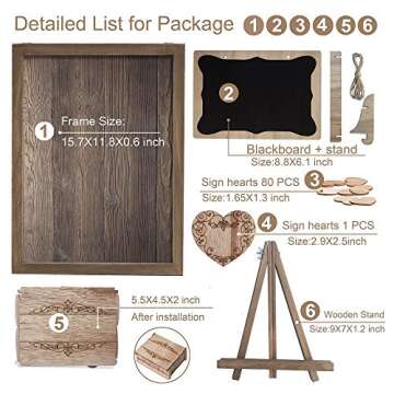 Y&K Homish Personalized Wedding Guest Book - Drop Top Frame with Hearts - Rustic Brown Decor