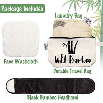 Natural Cotton Bamboo Rounds 14 Packs |Reusable Bamboo Makeup Remover Pads for Face | Bamboo Velour Layers - Travel Bag w/Laundry Bag |Bonus Hairband |Zero Waste Cleansing Sustainable Toner