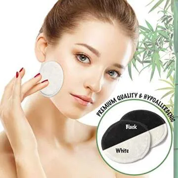 Natural Cotton Bamboo Rounds 14 Packs |Reusable Bamboo Makeup Remover Pads for Face | Bamboo Velour Layers - Travel Bag w/Laundry Bag |Bonus Hairband |Zero Waste Cleansing Sustainable Toner