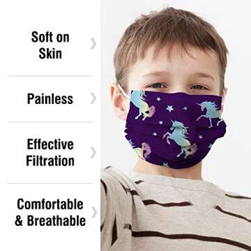 WECARE Individually Wrapped Face Masks for KIDS - 50 Pack - Unicorn