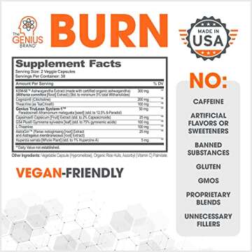 Genius Thermogenic Fat Burner, 60 Diet Veggie Pills - Weight Loss & Metabolism Supplement, Appetite Suppressant & Energy Booster - Caffeine-Free Nootropic Focus & Brain Boost - Ashwagandha & TeaCrine