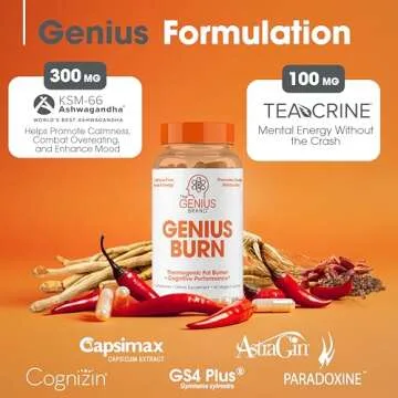 Genius Thermogenic Fat Burner, 60 Diet Veggie Pills - Weight Loss & Metabolism Supplement, Appetite Suppressant & Energy Booster - Caffeine-Free Nootropic Focus & Brain Boost - Ashwagandha & TeaCrine