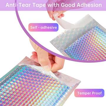 50 Pcs Metallic Bubble Mailers,Poly Padded Envelopes,Waterproof Self Seal Adhesive Shipping Bags,Foil Glitter Glamour Shipping Mailer,Holographic Cushion Envelopes for Mailing,Packing,Small Business