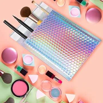 50 Pcs Metallic Bubble Mailers,Poly Padded Envelopes,Waterproof Self Seal Adhesive Shipping Bags,Foil Glitter Glamour Shipping Mailer,Holographic Cushion Envelopes for Mailing,Packing,Small Business