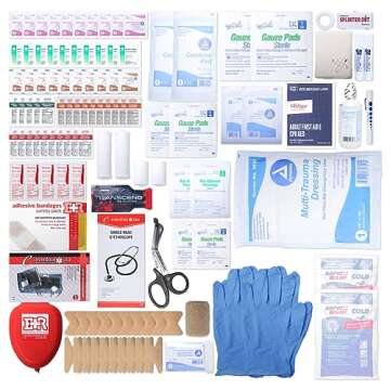 MFASCO First Aid Kit - Fully Stocked Portable Reflective Bag -First Responder Emergency Response Kit -for Natural Disaster Preparedness - Customizable Storage -Includes 415 Pcs First Aid Supplies- Red