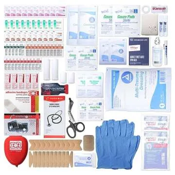 MFASCO First Aid Kit - Fully Stocked Portable Reflective Bag -First Responder Emergency Response Kit -for Natural Disaster Preparedness - Customizable Storage -Includes 415 Pcs First Aid Supplies- Red