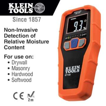 Klein Tools ET140 Pinless Moisture Meter for Non-Destructive Moisture Detection in Drywall, Wood, an...